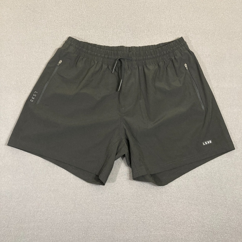 LSKD Mens Shorts Size Large Black Stretch Drawstring Pockets 5" Inseam Linerless